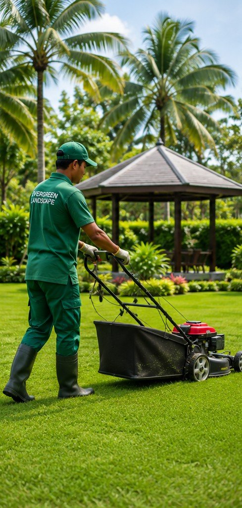 Beautiful maintained landscape with healthy plants and lawn